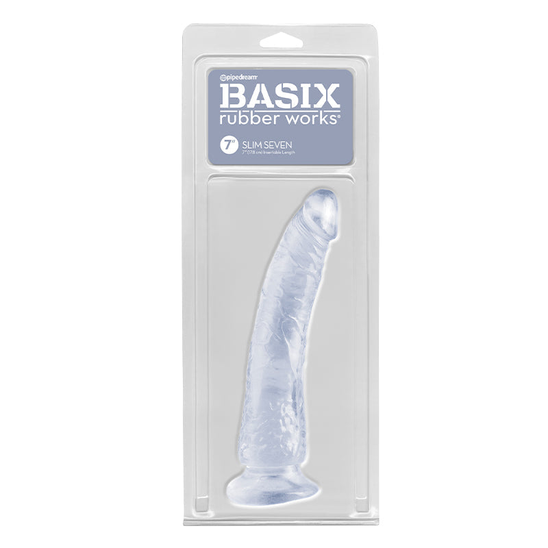 Basix Rubber Works Slim Seven 7 " Dildo With Suction Cup Clear