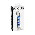 Icicles No. 5 Curved Ribbed 7 " Glass Dildo Blue/Clear