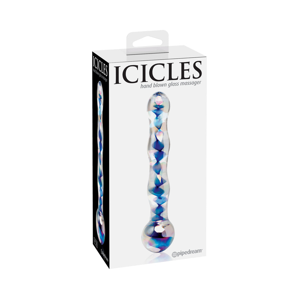 Icicles No. 8 Wavy 7 " Glass Dildo Blue/Clear