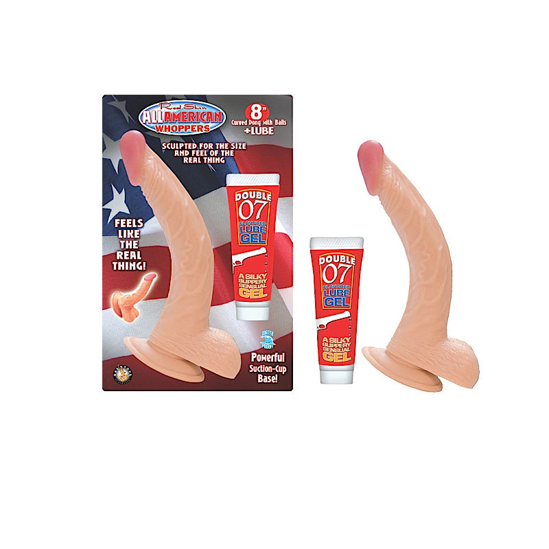 All American Whoppers 8 " Curved Dong with Balls + Lube