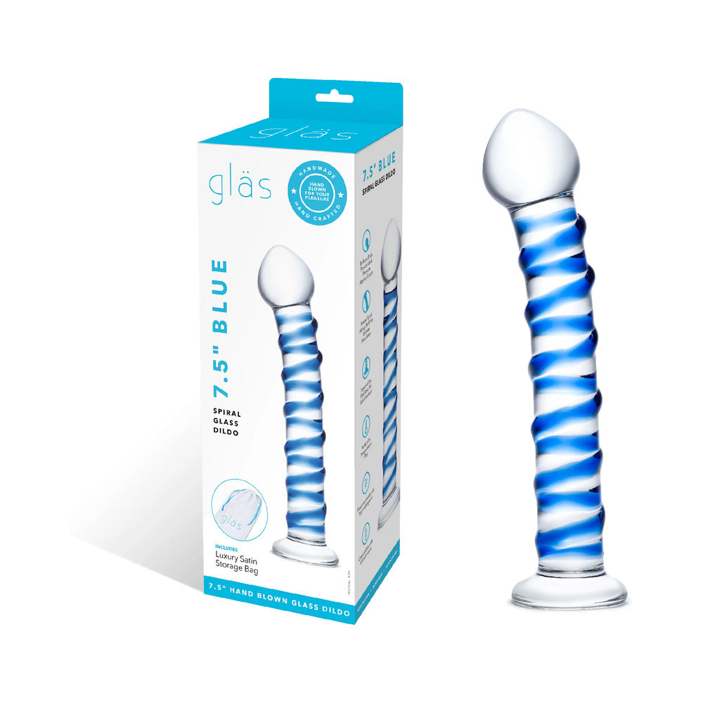 Glas 7.5 " Blue Spiral Glass Dildo