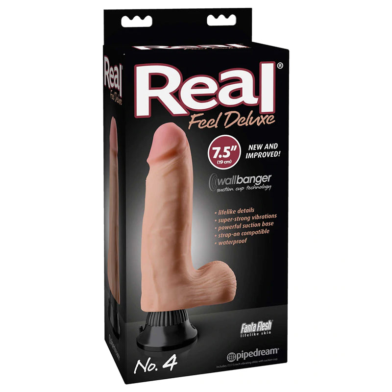Real Feel Deluxe No. 4 Realistic 7.5 " Vibrating Dildo With Balls and Suction Cup Beige