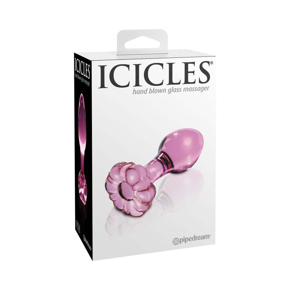 Icicles No. 48 Glass 3.5 " Anal Plug With Flower Base Pink