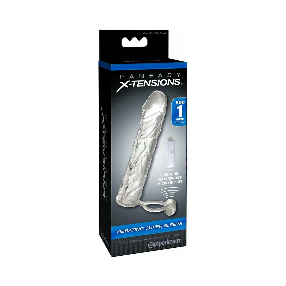 Fantasy X-tensions Vibrating Super Sleeve 1 " Extension With Ball Strap Clear
