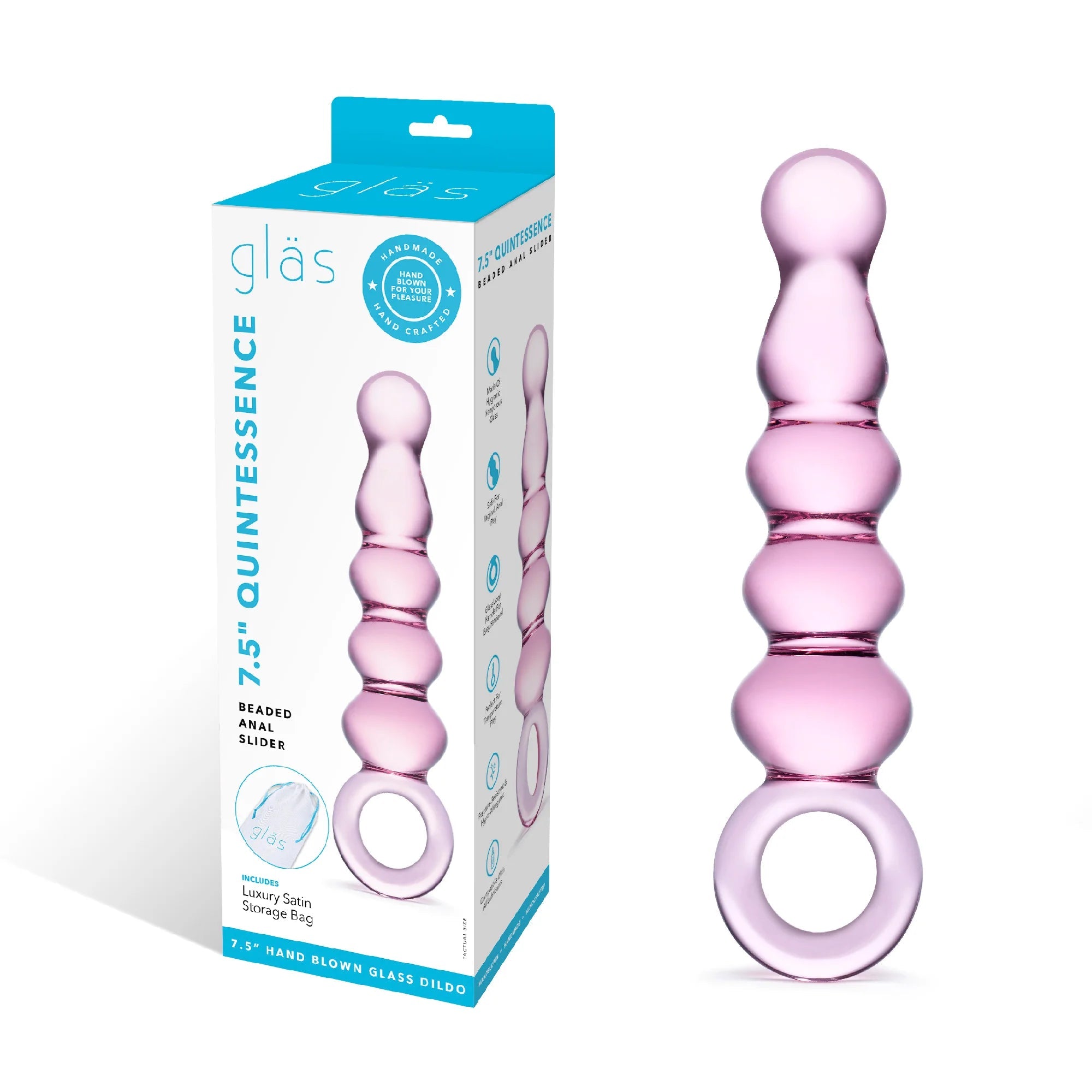 Glas 7.5 " Quintessence Beaded Anal Slider Glass Dildo with Ring Handle