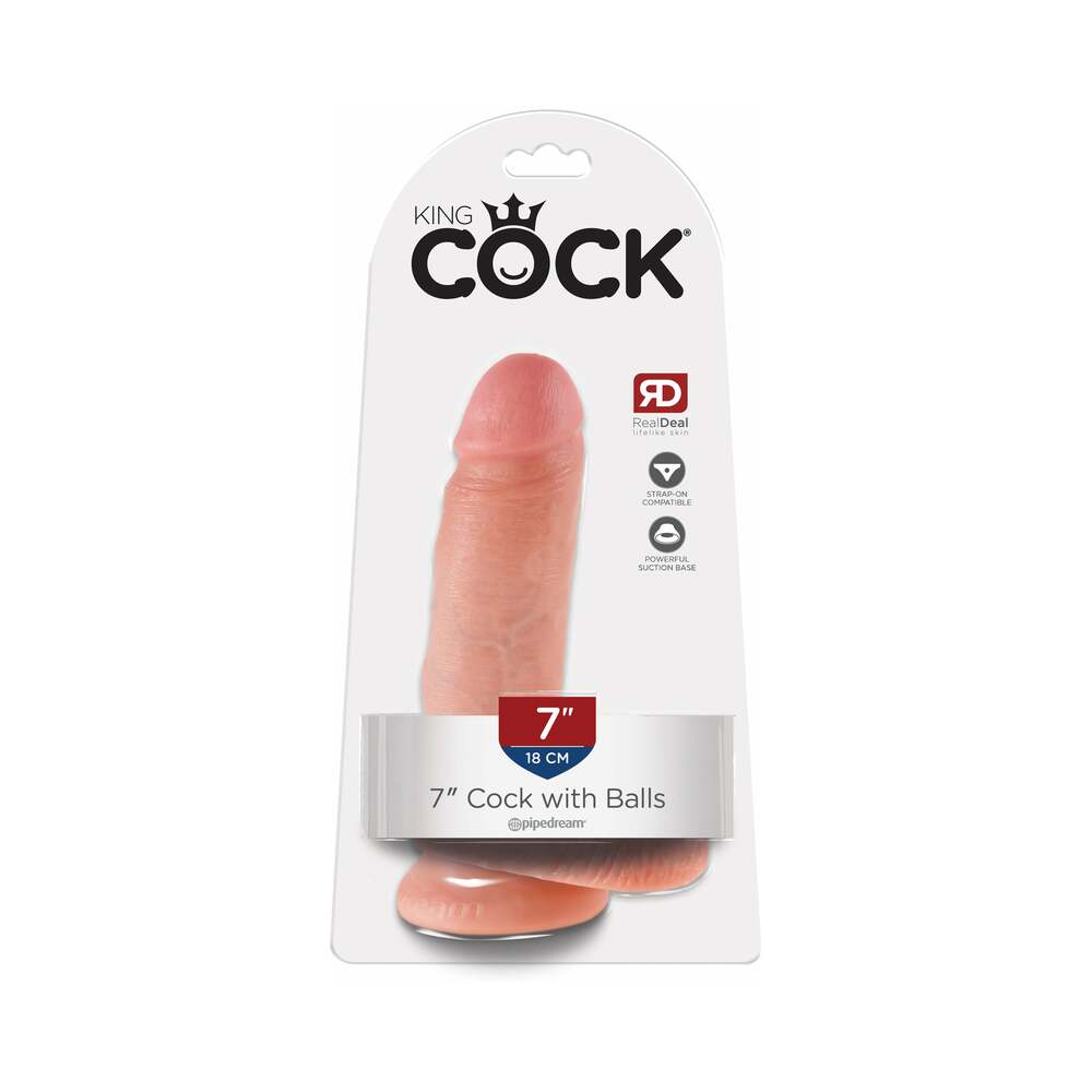 King Cock 7 " Cock With Balls Realistic Suction Cup Dildo Beige