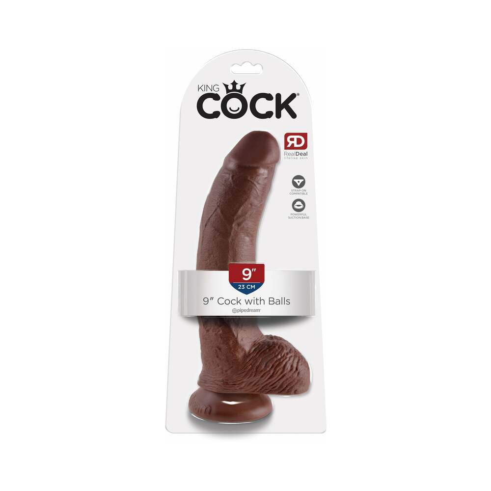 King Cock 9 " Cock With Balls Realistic Suction Cup Dildo Brown