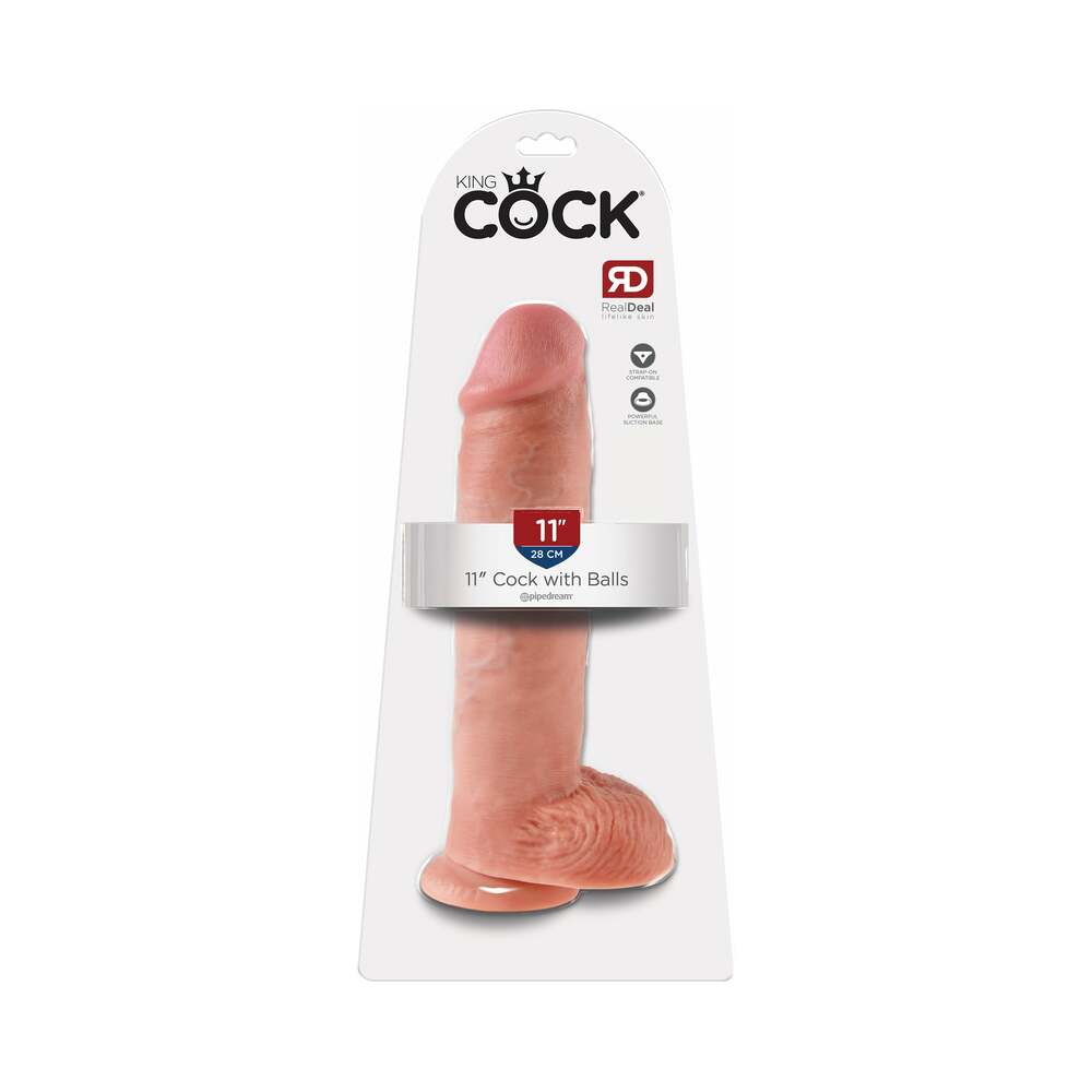 King Cock 11 " Cock With Balls Realistic Suction Cup Dildo Beige