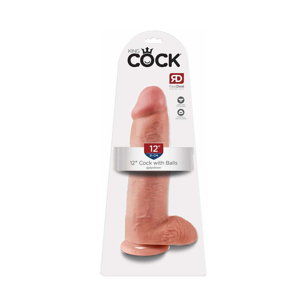 King Cock 12 " Cock With Balls Realistic Suction Cup Dildo Beige