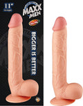 Maxx Men 11" Real Skin Straight Dong With Balls & Suction Cup (Ivory)