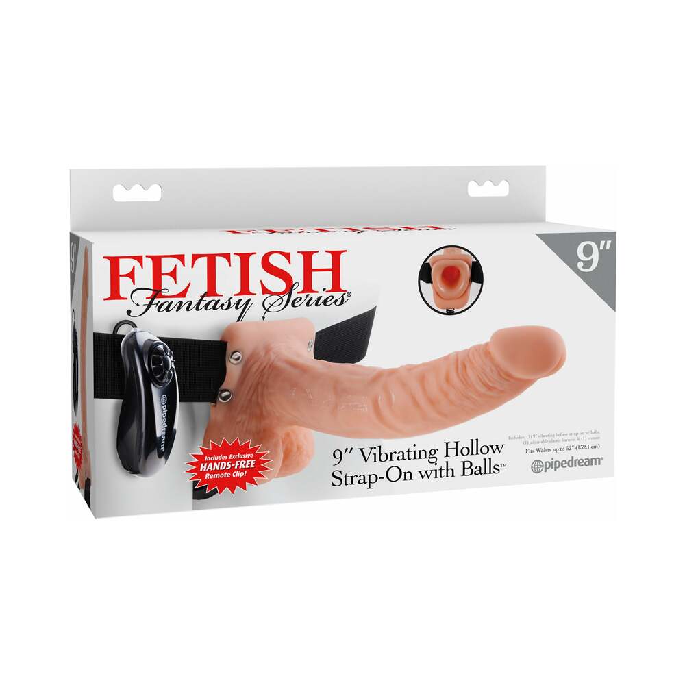 Fetish Fantasy Series 9 " Vibrating Hollow Strap-On with Balls Beige/Black