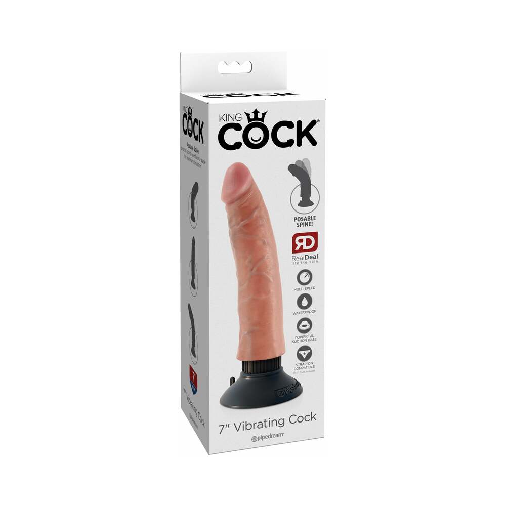 King Cock 7 " Vibrating Cock Poseable Dildo With Suction Cup Beige