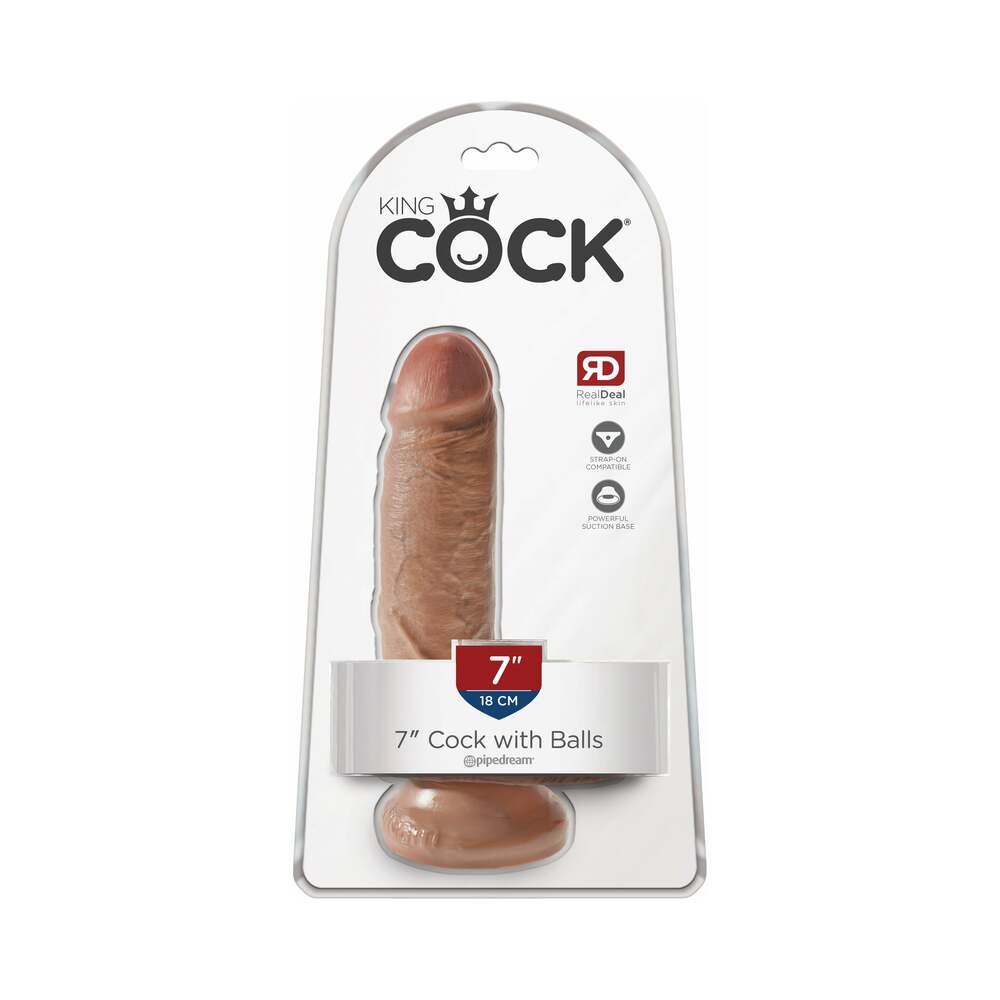 King Cock 7 " Cock With Balls Realistic Suction Cup Dildo Tan