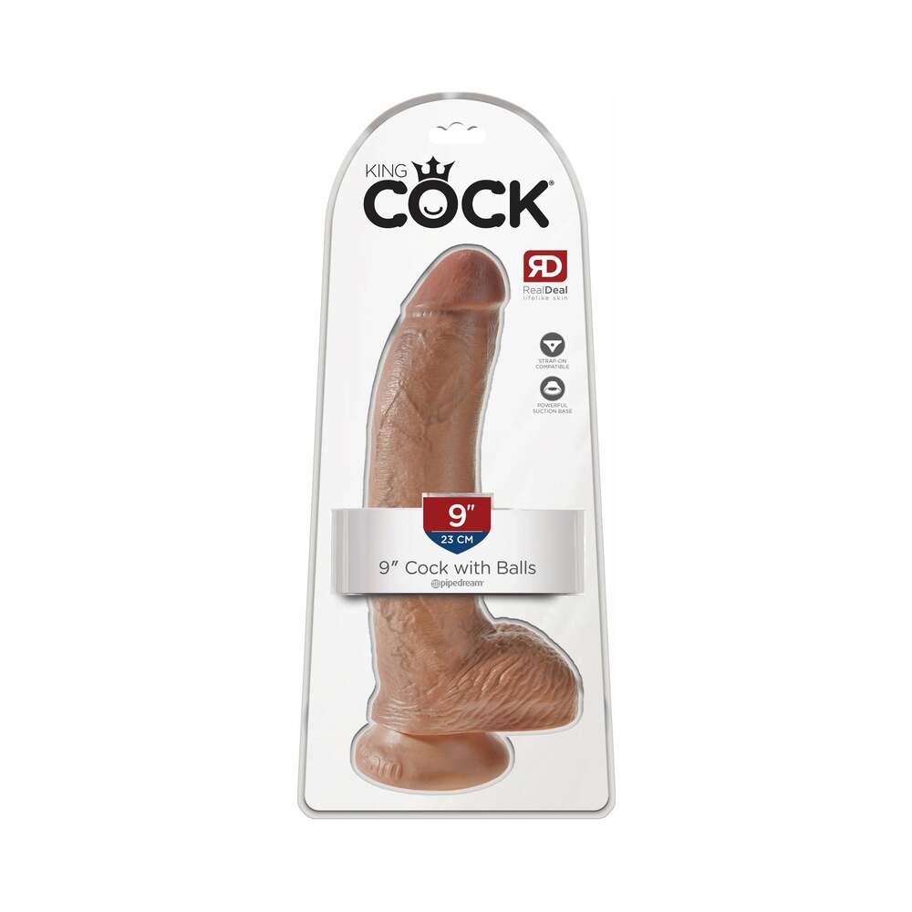 King Cock 9 " Cock With Balls Realistic Suction Cup Dildo Tan