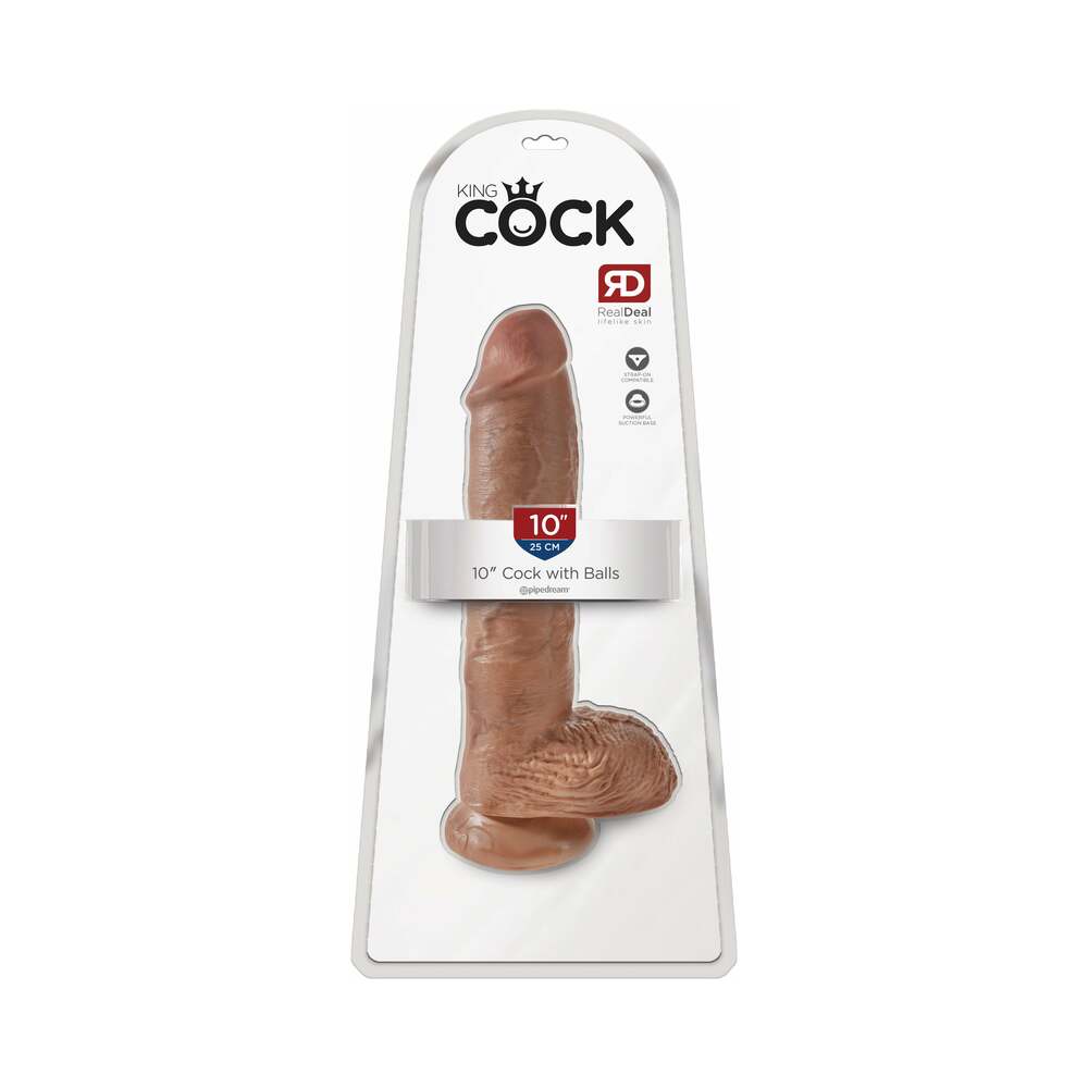 King Cock 10 " Cock With Balls Realistic Suction Cup Dildo Tan