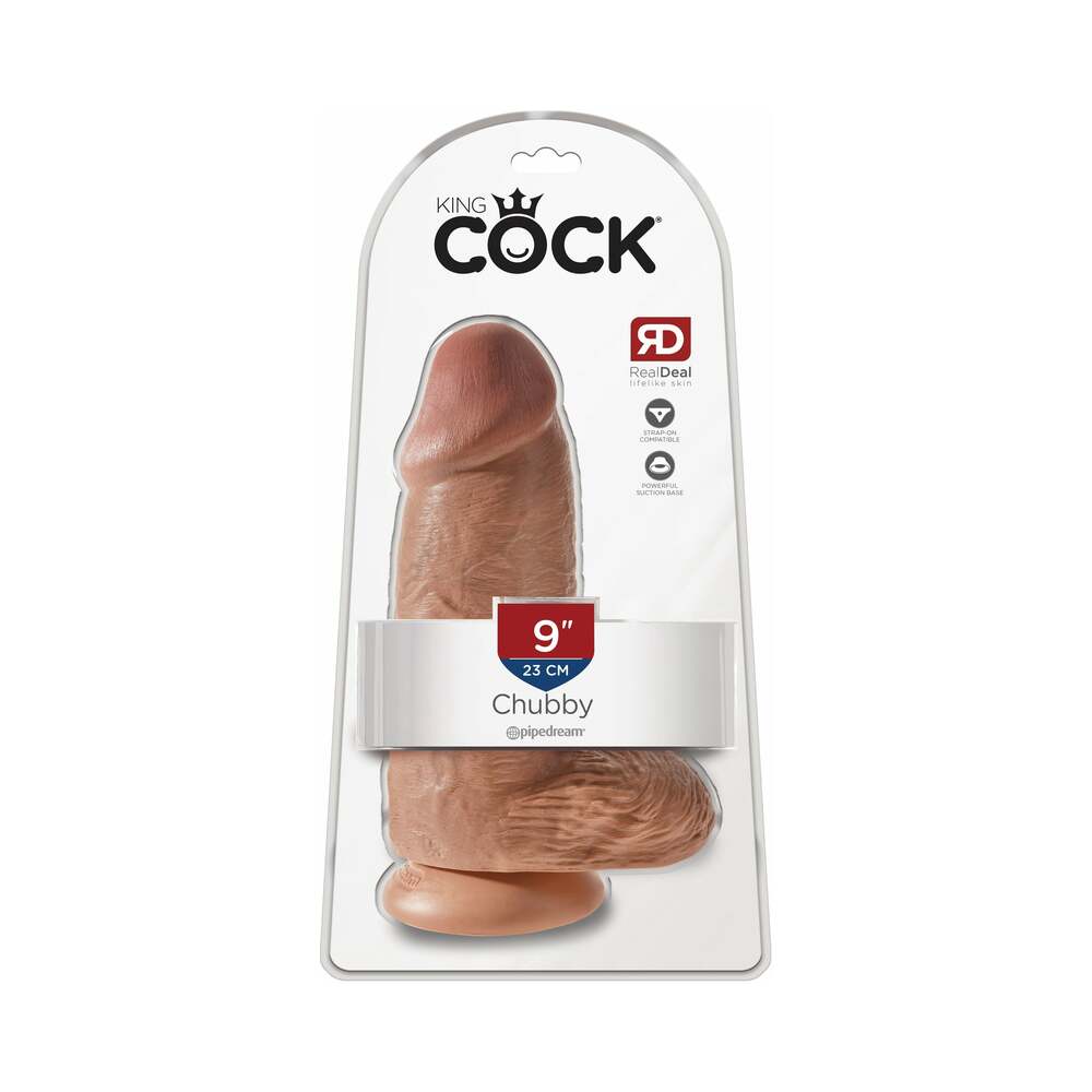 King Cock Chubby 9 " Cock With Balls Realistic Suction Cup Dildo Tan