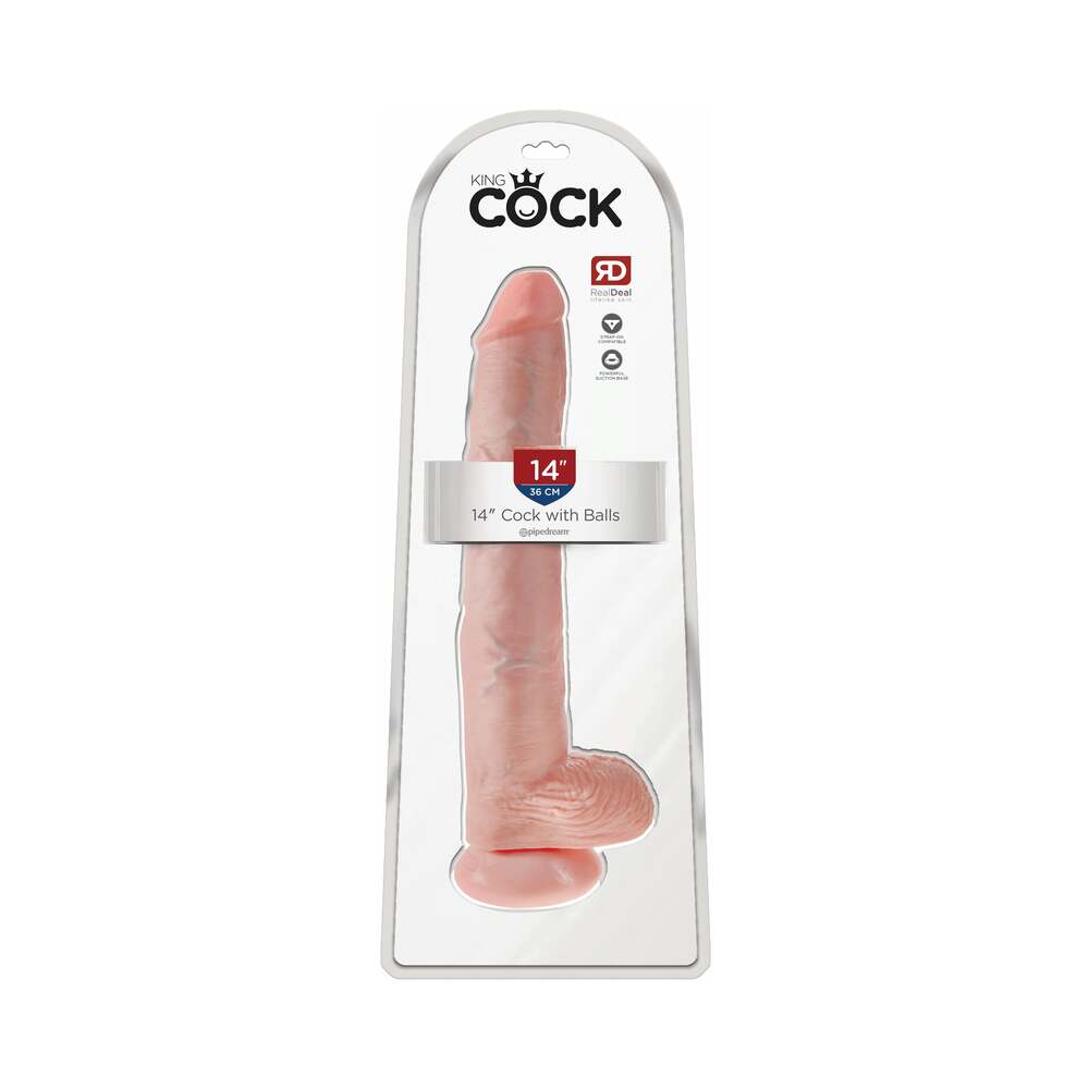 King Cock 14 " Cock With Balls Realistic Suction Cup Dildo Beige