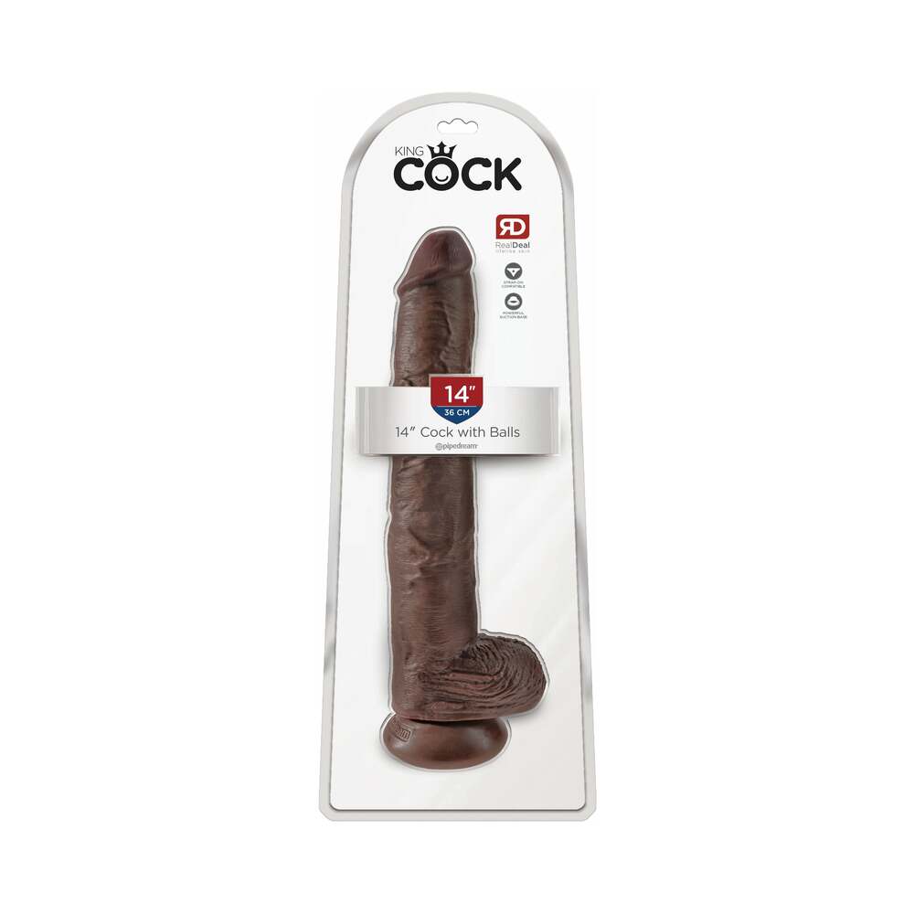 King Cock 14 " Cock With Balls Realistic Suction Cup Dildo Brown