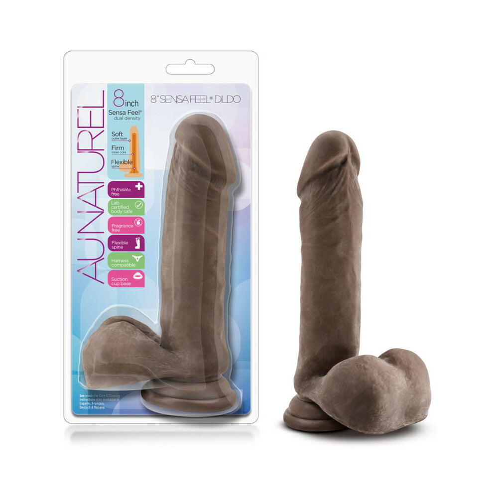 Au Naturel 8 " Posable Dual Density Dildo with Balls Brown