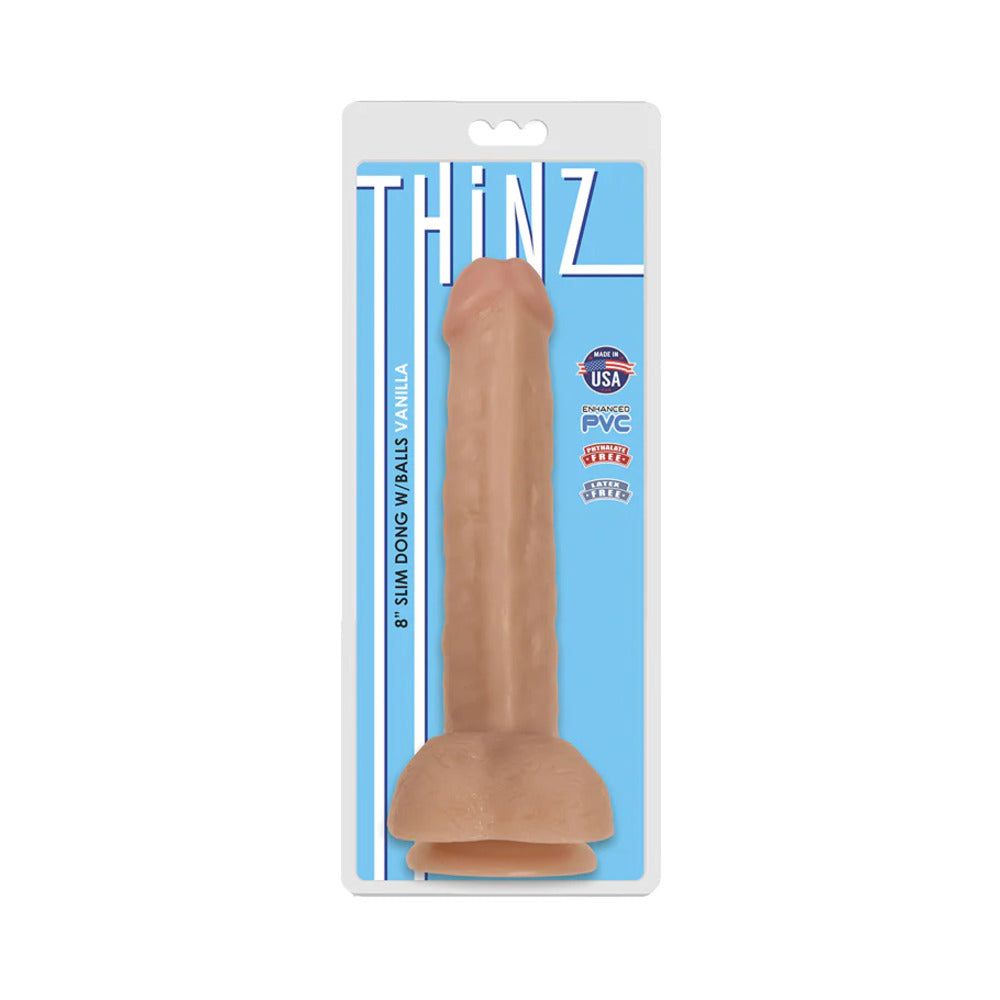 Curve Toys Thinz 8 " Slim Dildo with Balls & Suction Cup Beige