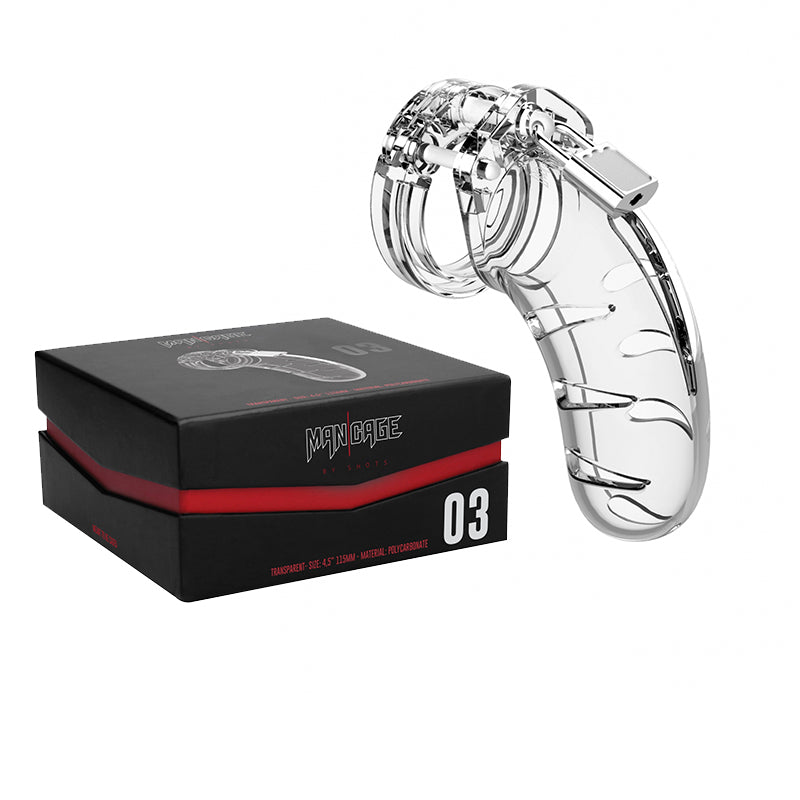 Shots ManCage Model 03 Adjustable 4.5 " Chastity Cock Cage Clear