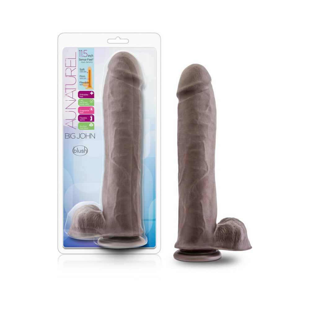 Au Naturel Big John 11.5 " Posable Dual Density Dildo with Balls Brown