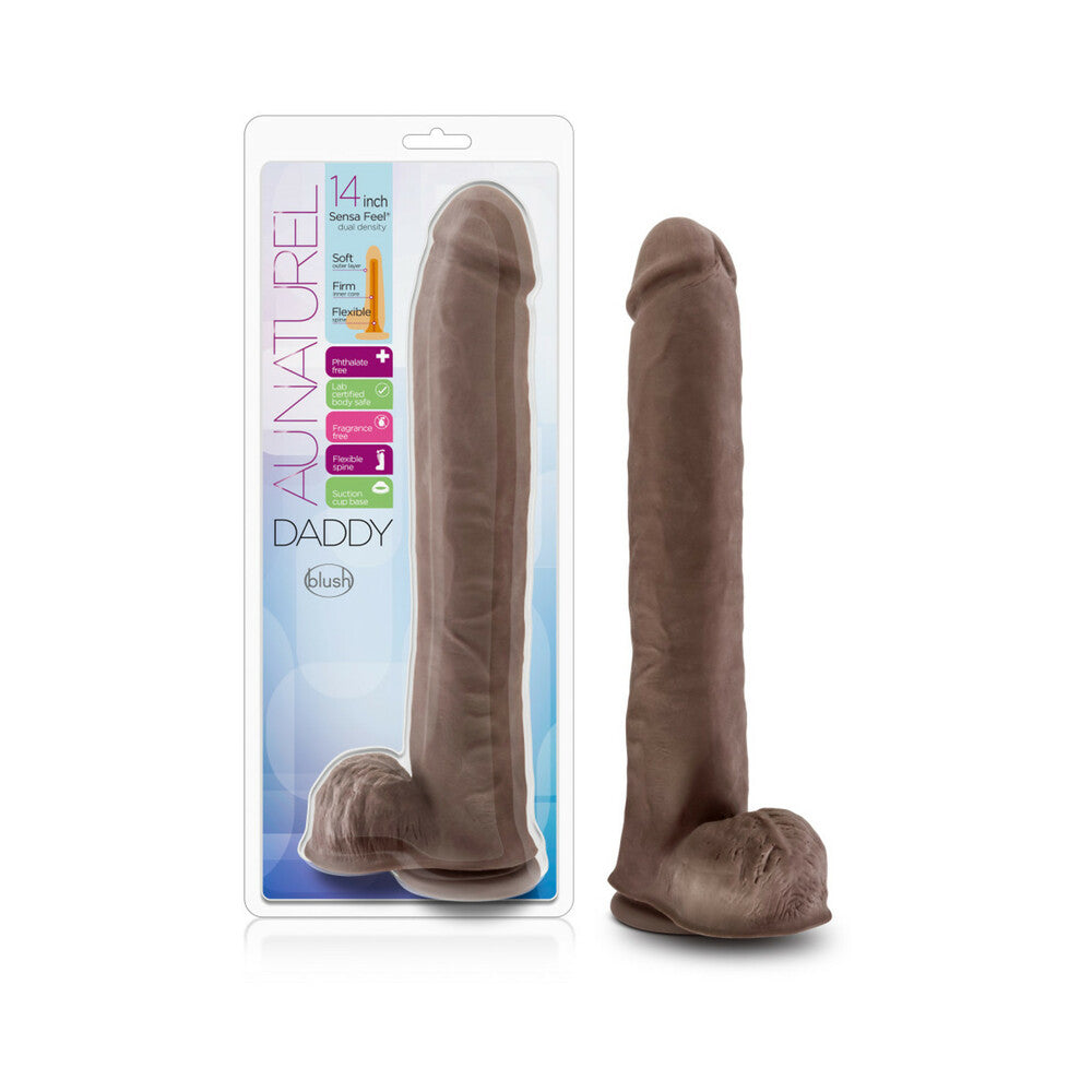Au Naturel Daddy 14 " Posable Dual Density Dildo with Balls Brown