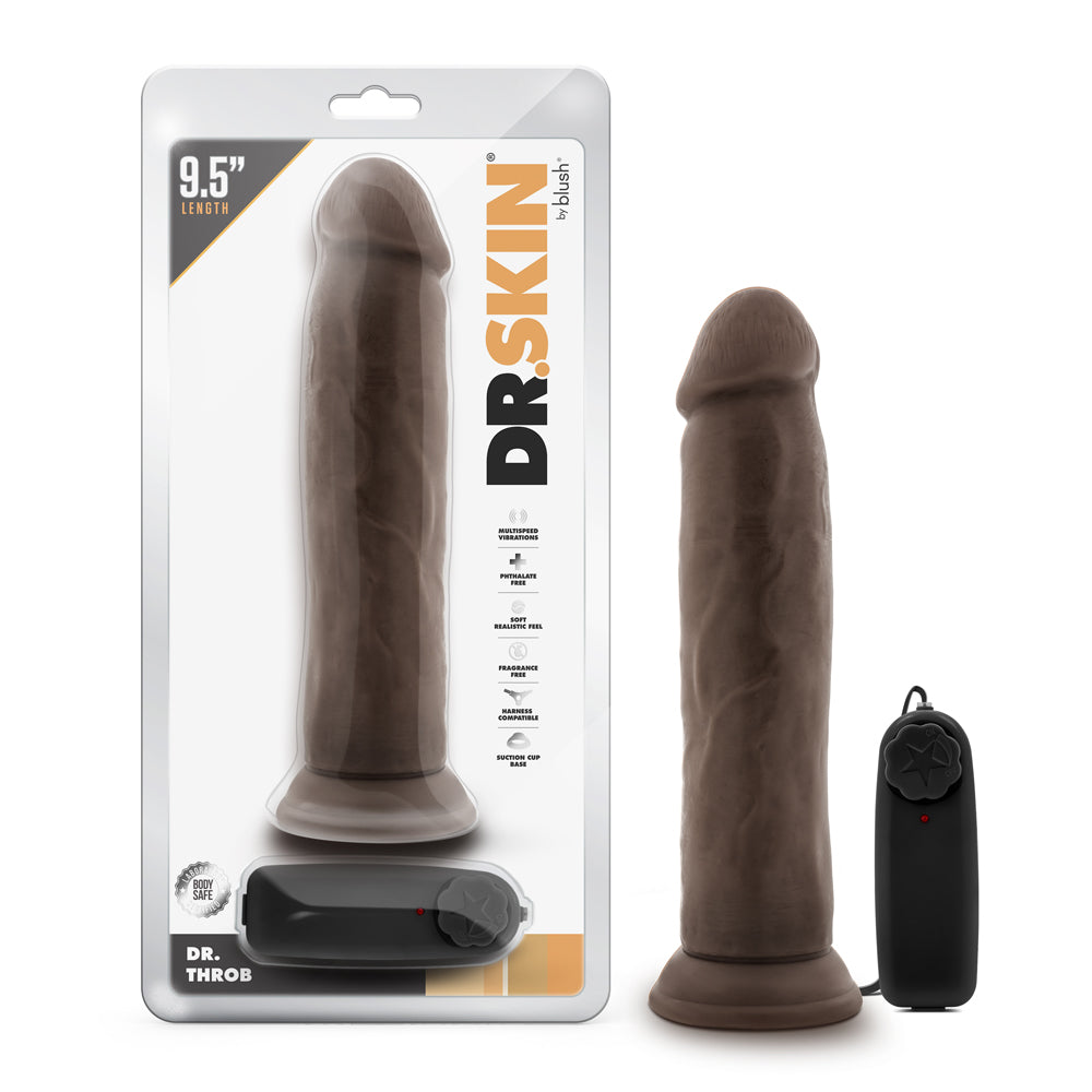 Dr. Skin Dr. Throb Realistic 9.5 " Vibrating Dildo Brown