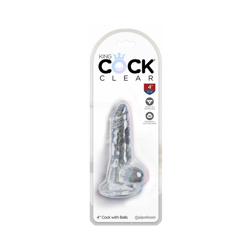 King Cock Clear 4 " Cock With Balls Realistic Suction Cup Dildo
