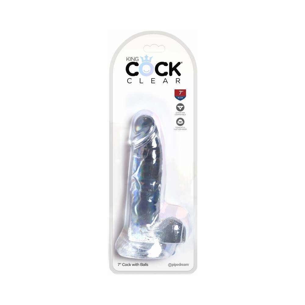 King Cock Clear 7 " Cock With Balls Realistic Suction Cup Dildo