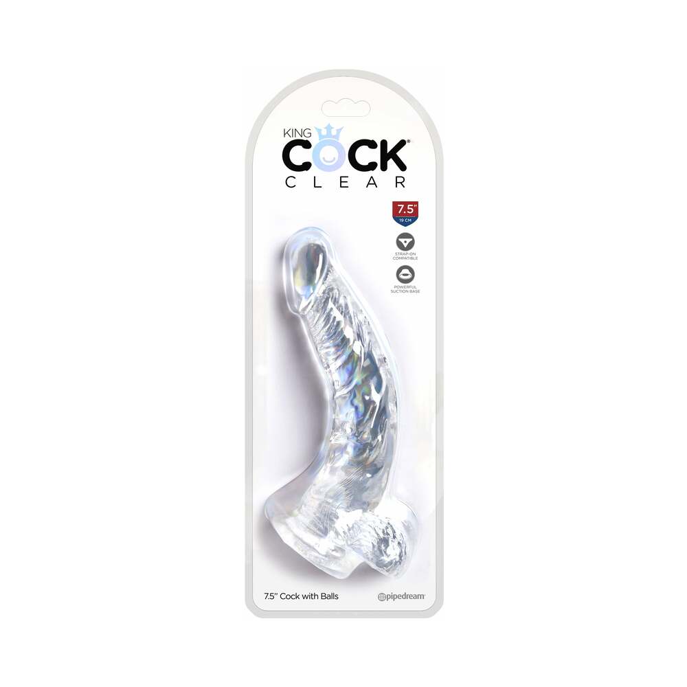 King Cock Clear 7.5 " Cock With Balls Realistic Suction Cup Dildo