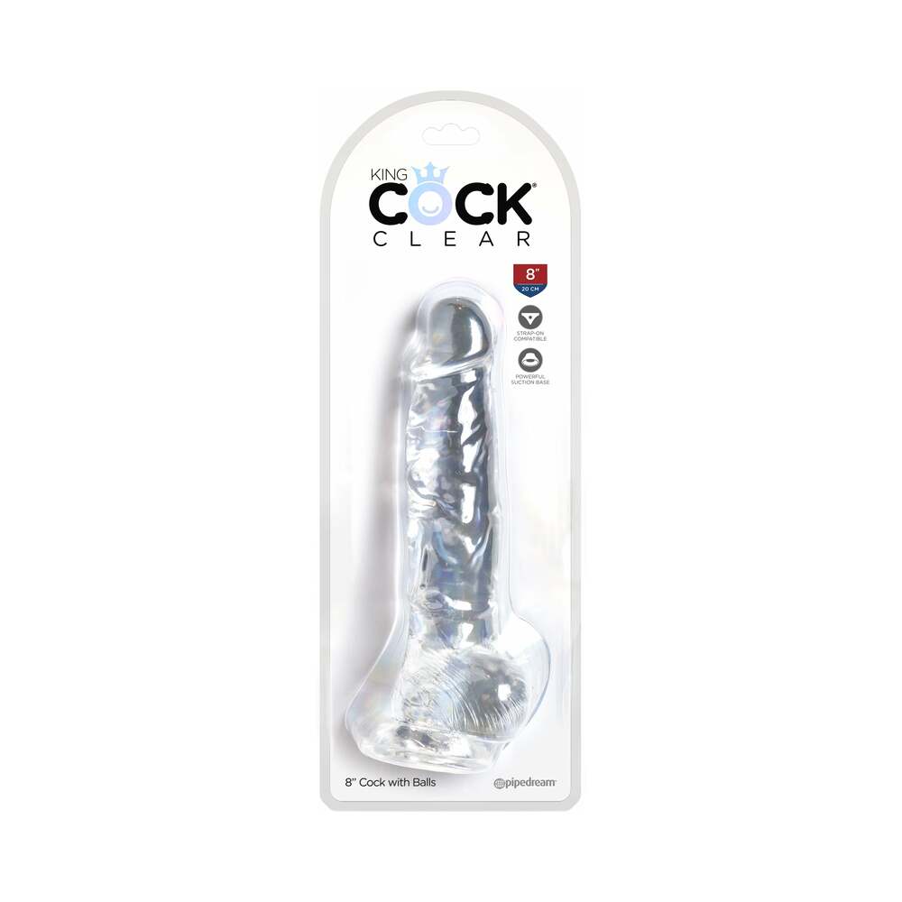 King Cock Clear 8 " Cock With Balls Realistic Suction Cup Dildo
