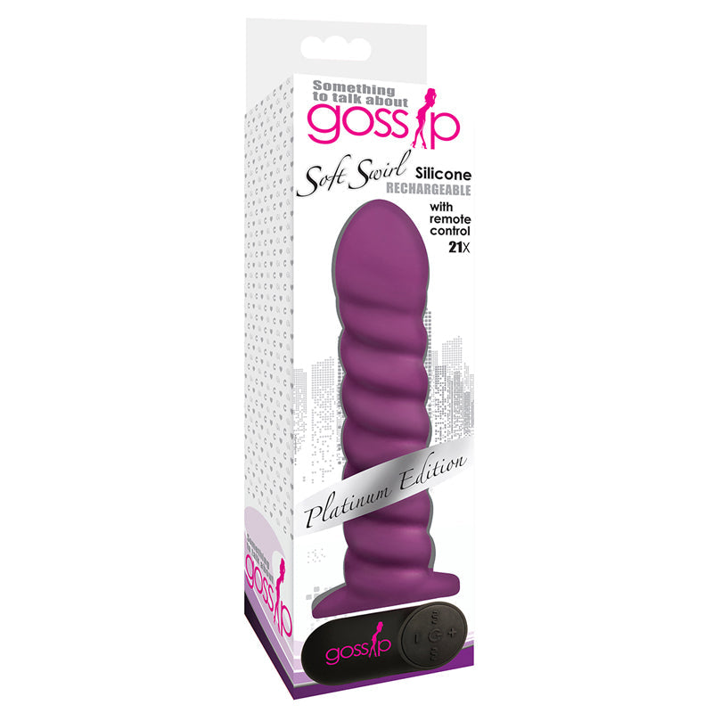 Gossip Soft Swirl Rechargeable Remote-Controlled Textured 7.5 " Silicone Vibrating Dildo Violet