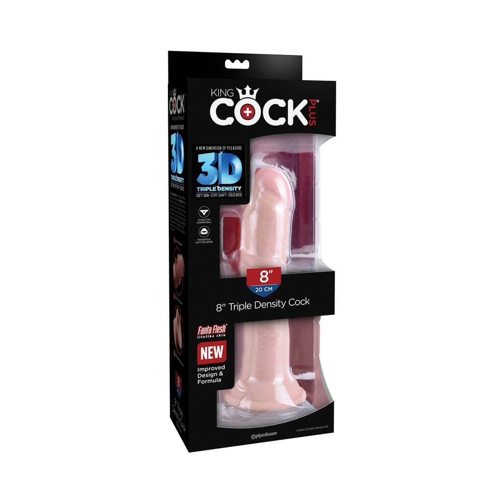 King Cock Plus 8 " Triple Density Cock Realistic Dildo With Suction Cup Beige