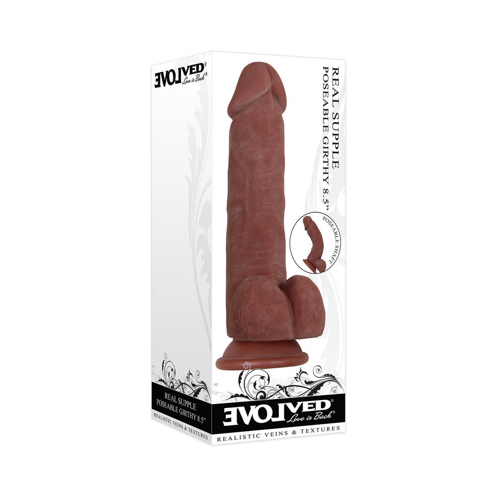 Evolved Real Supple Girthy Poseable 8.5 " Realistic Dildo With Balls Brown