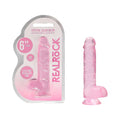 RealRock Crystal Clear Realistic 6 " Dildo With Balls and Suction Cup Pink