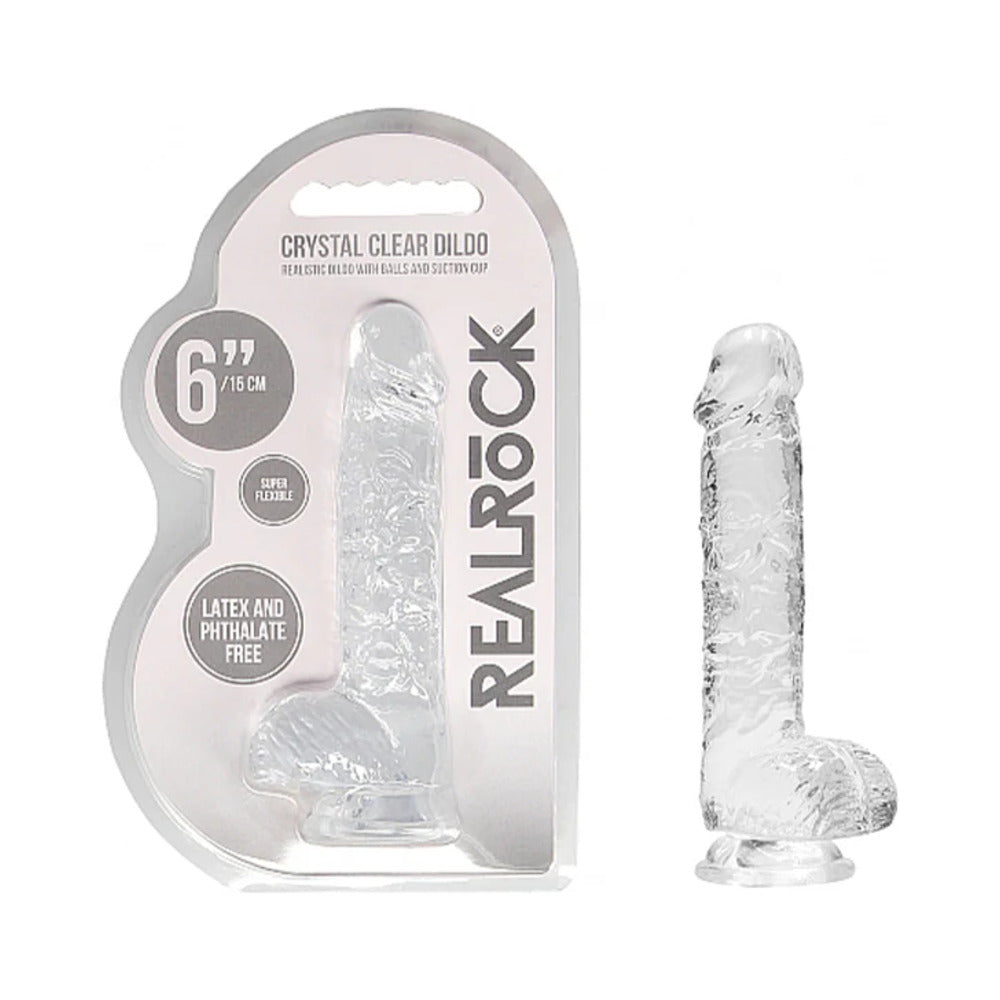 RealRock Crystal Clear Realistic 6 " Dildo With Balls and Suction Cup Clear