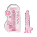 RealRock Crystal Clear Realistic 7 " Dildo With Balls and Suction Cup Pink