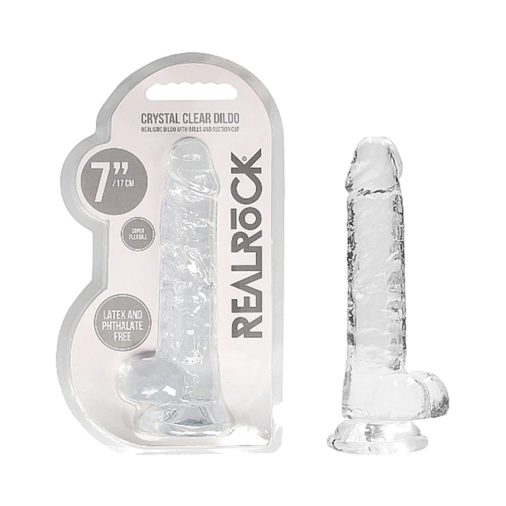RealRock Crystal Clear Realistic 7 " Dildo With Balls and Suction Cup Clear