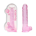 RealRock Crystal Clear Realistic 9 " Dildo With Balls and Suction Cup Pink