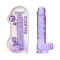 RealRock Crystal Clear Realistic 9 " Dildo With Balls and Suction Cup Purple