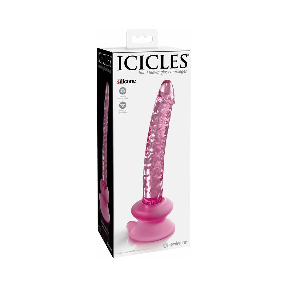 Icicles No. 86 Realistic 7 " Glass Dildo With Suction Cup Pink