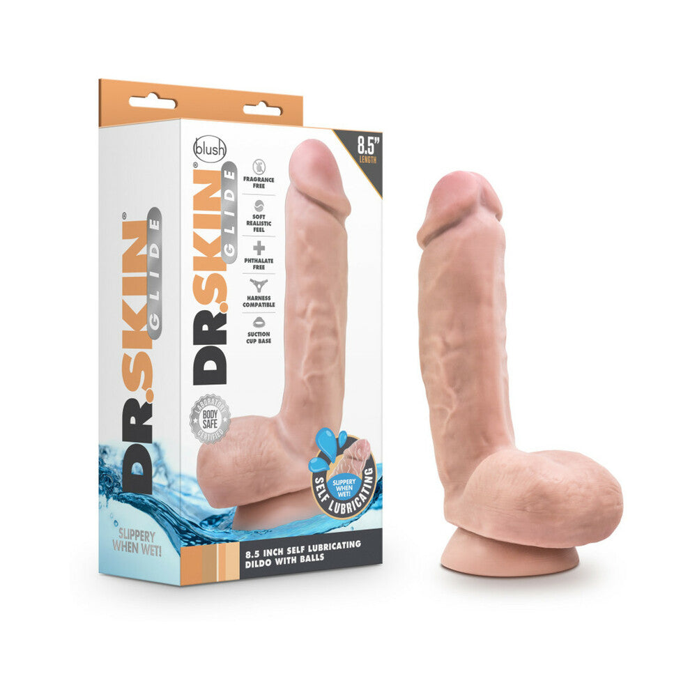 Dr. Skin Glide Realistic 8.5 " Self-Lubricating Dildo with Balls Beige