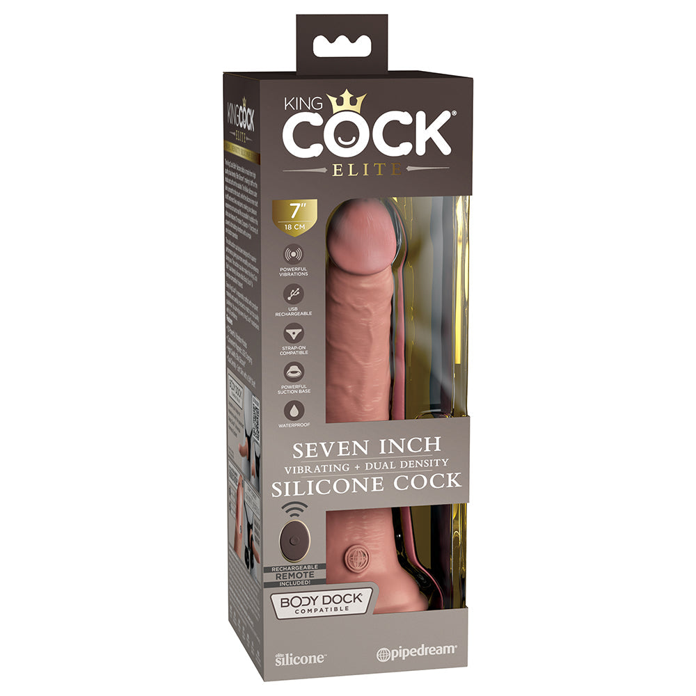King Cock Elite 7 " Vibrating Realistic Dildo With Suction Cup Beige