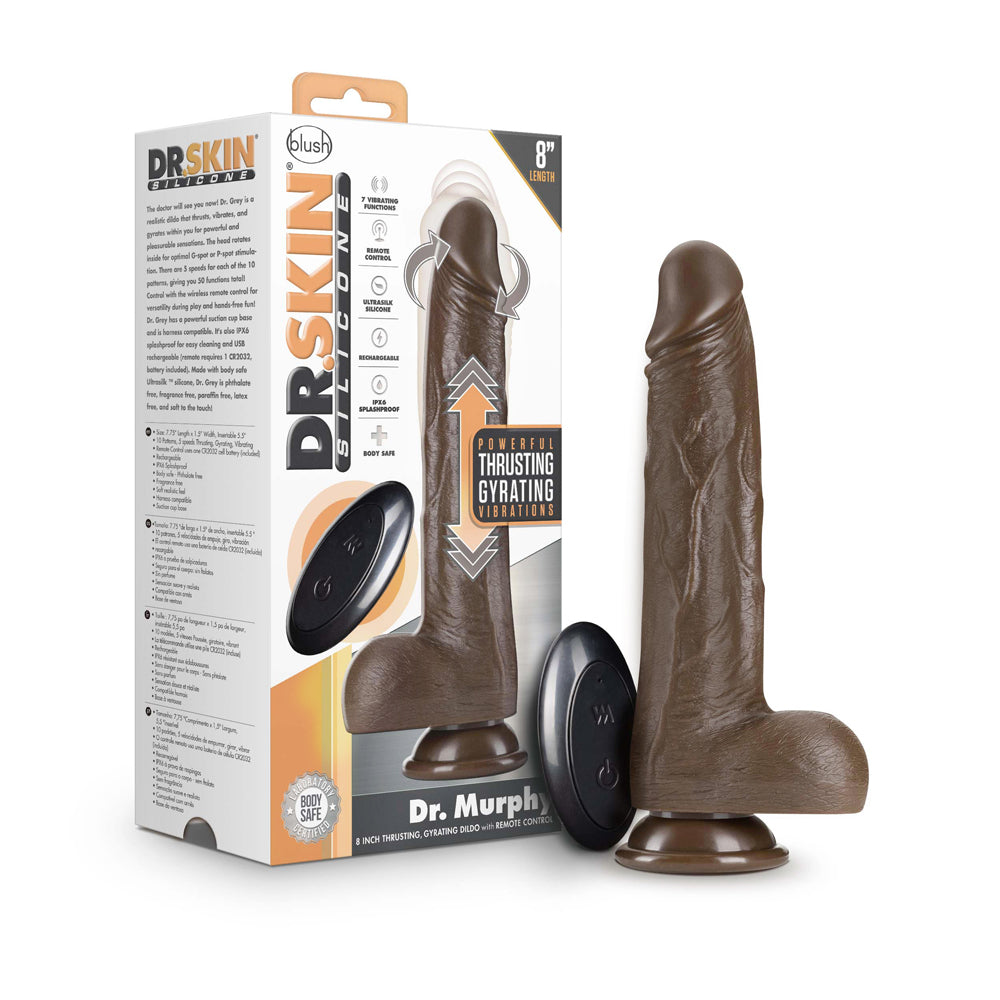 Dr. Skin Dr. Murphy 8 " Thrusting & Gyrating Dildo with Remote Control Brown