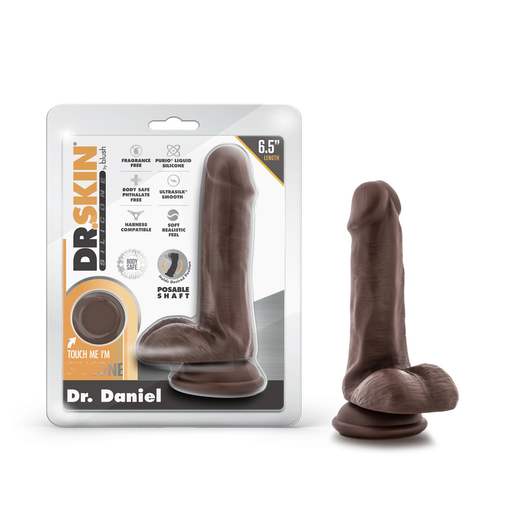 Dr. Skin Silicone Dr. Daniel 6.5 " Posable Dildo with Balls Brown