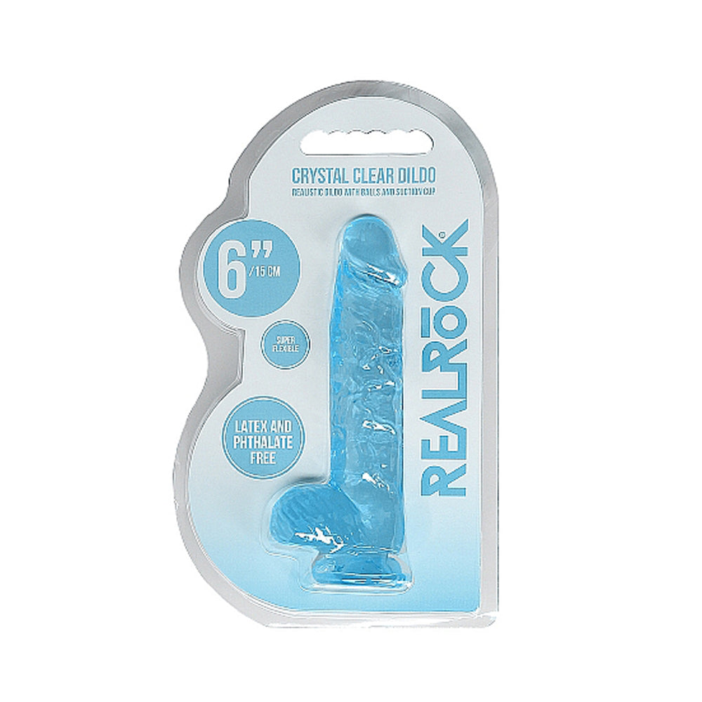 RealRock Crystal Clear Realistic 6 " Dildo With Balls and Suction Cup Blue