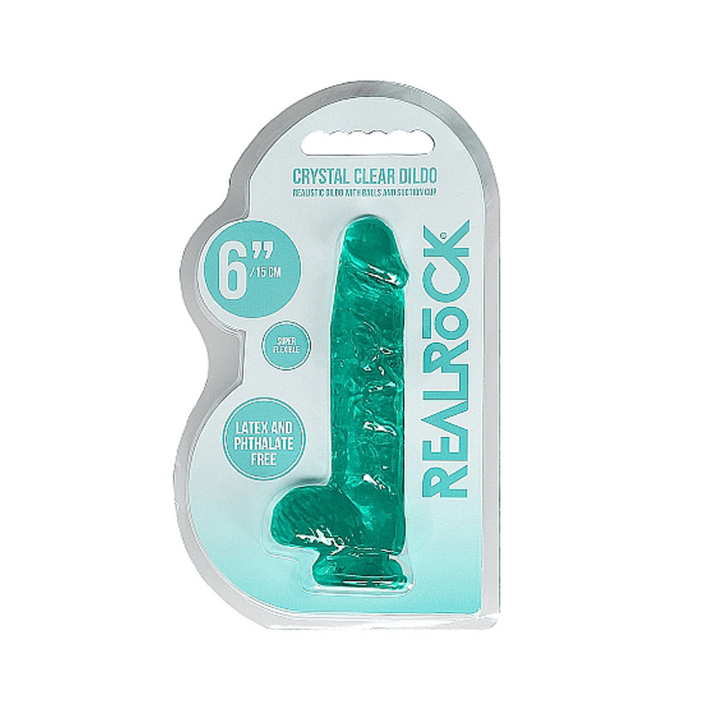 RealRock Crystal Clear Realistic 6 " Dildo With Balls and Suction Cup Turquoise
