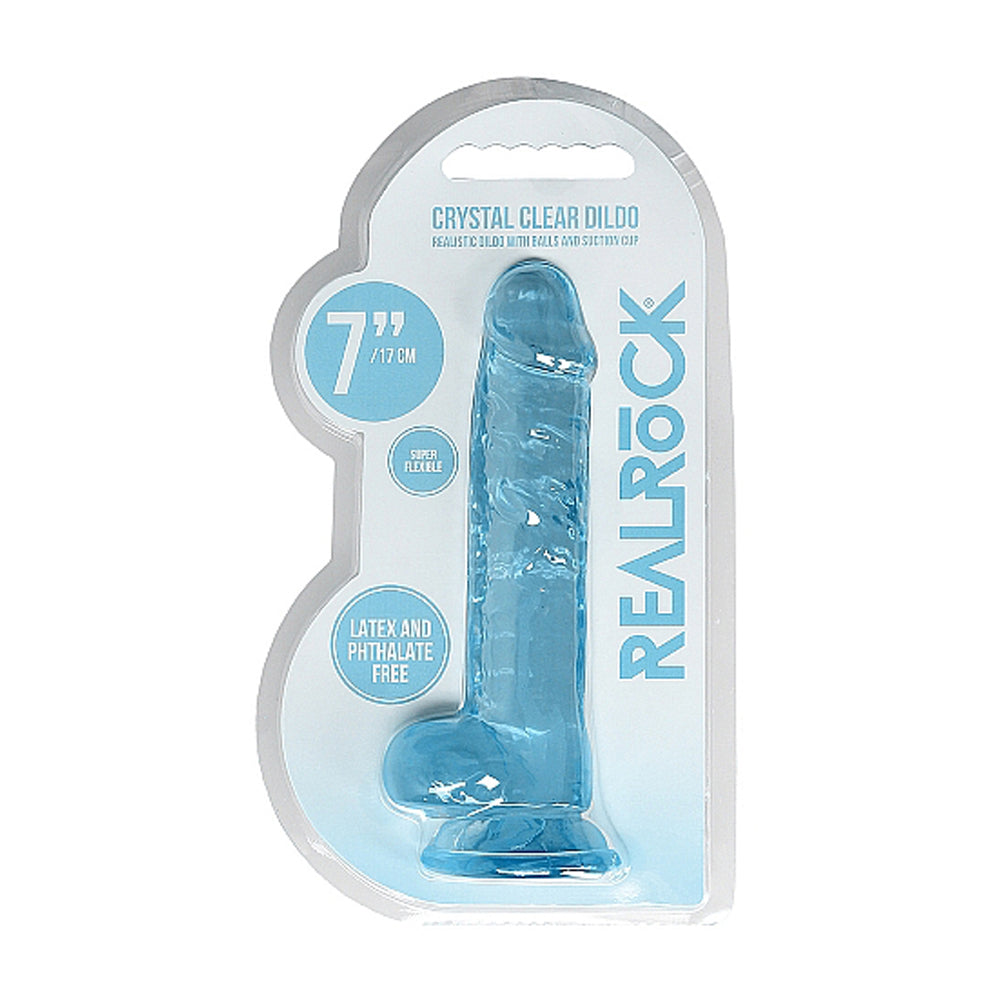 RealRock Crystal Clear Realistic 7 " Dildo With Balls and Suction Cup Blue