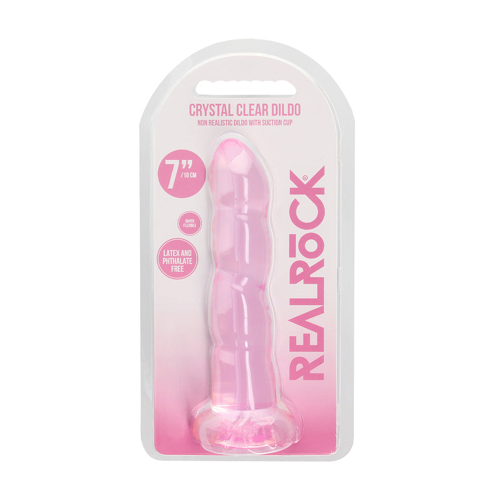 RealRock Crystal Clear Non-Realistic 7 " Twisted Dildo With Suction Cup Pink